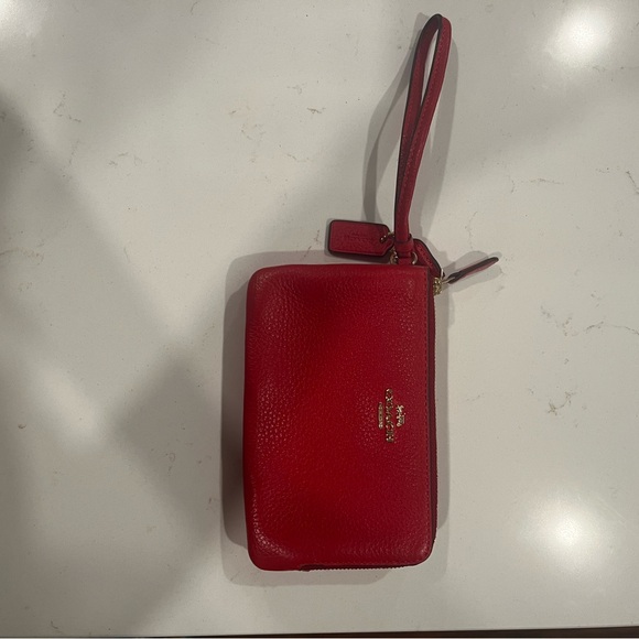Coach Handbags - Coach Red Leather Double Corner Wristlet with Gold Logo
